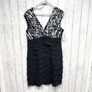 Vintage Scarlett Nite Dress Women Size 16 Black V-Neck Ruffle Sleeveless Mini